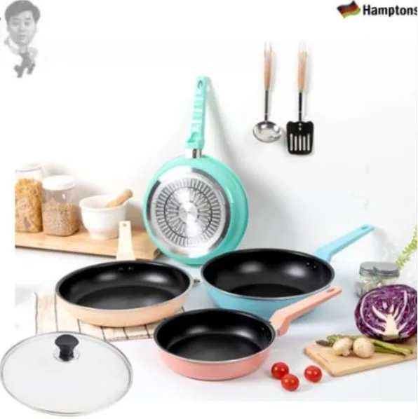 [햄튼] 99.9%항균 마카롱 IH후라이팬 2종세트(2P) 핑크,아이보리 22CM(원형팬)+28CM(원형팬)