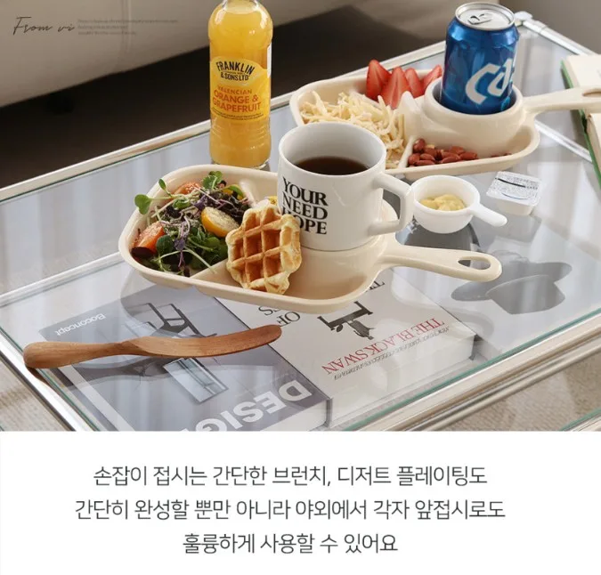상품코드 : NDN002 국산 4칸 손잡이 미니컵홀더 식판 나눔 접시 (사각/원형)
