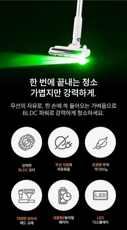 상품코드 : H3775 [보아스] 프로 화이트 프리미엄 무선청소기 (VC601 Pro)