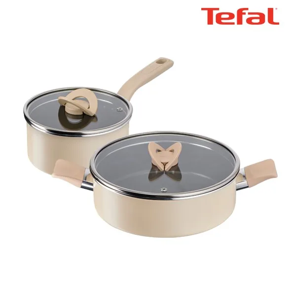 [테팔] 팬&냄비 인덕션 블라썸 베이지 2종세트 (편수냄비 18cm + 양수냄비 20cm)