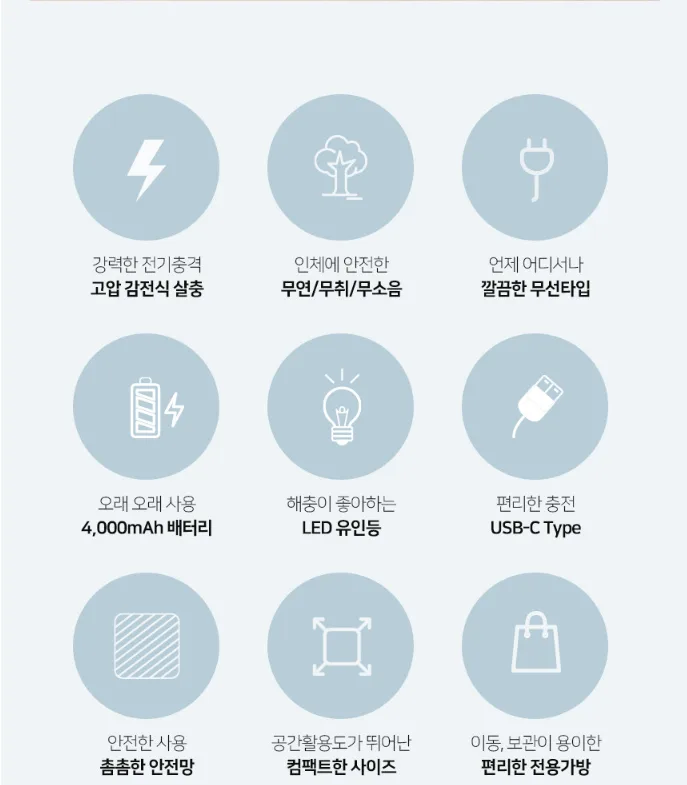 상품코드 : J008 [제이니] LED 스탠드형 충전식 모기퇴치기 (JK-241BK)