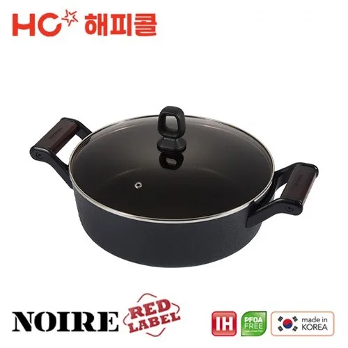 [해피콜] 누아르 레드라벨 IH 캐서롤 26cm (통우드핸들)+유리뚜껑 26cm (4001-0097-11)