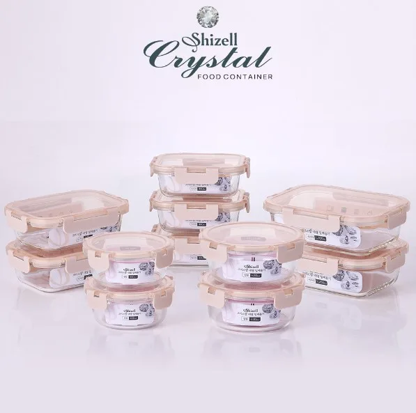 [쉬젤] 크리스탈 내열밀폐용기 혼합11종세트 직사각2종(직사각1050ml*2ea)+ 직사각5종(직사각640ml*2ea+400ml*3ea)+ 원형4종(원형400ml*2ea+620ml*2ea)