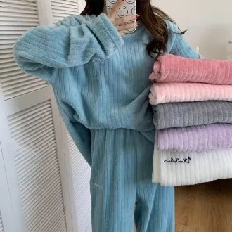 파스텔 극세사 겨울 수면 잠옷