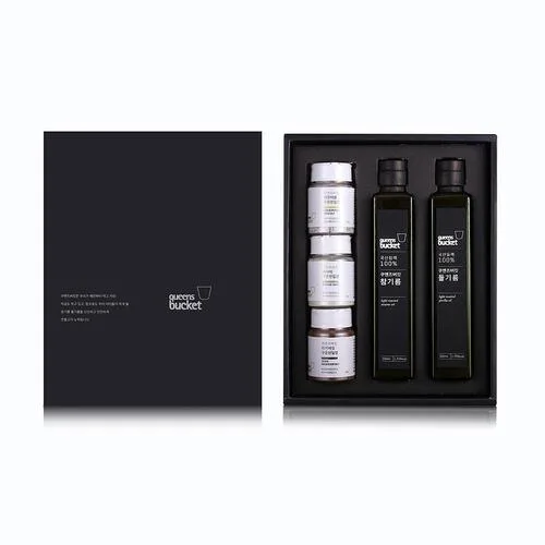 [쿠엔즈버킷] 참기름200ml x 들기름200ml x 구운소금 3종세트 + 쇼핑백 (백화점 판매용)