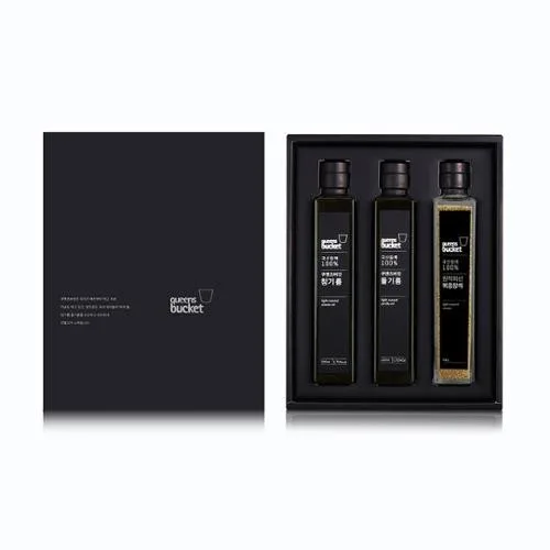 [쿠엔즈버킷] 참기름200ml x 들기름200ml x 볶음참깨100g 3종세트 + 쇼핑백 (백화점 판매용)