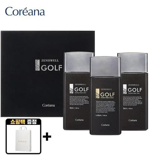 [코리아나] 제니스웰 골프 퍼팩트맨 스킨플러스 3종 세트 + 쇼핑백 (스킨2+로션1)