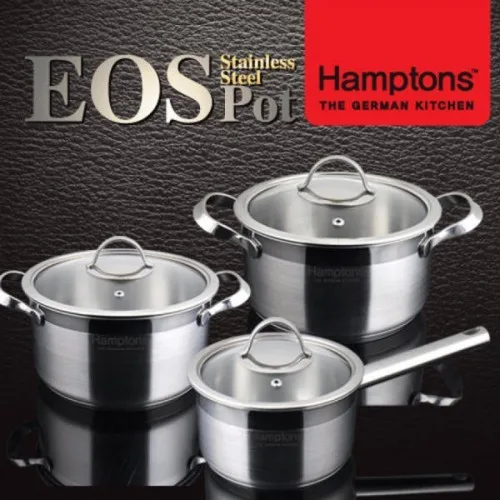 [햄튼] EOS 인덕션 3중 바닥 냄비 3종 세트 (6P) 16CM(편수)+18CM(양수)+20CM(전골) (HEOS-16S18P20C)