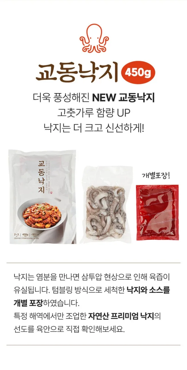 상품코드 : WJ002 깔끔한 매운맛 교동낙지 450g (2~3인분)
