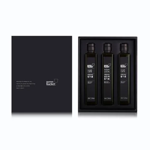 [쿠엔즈버킷] 참기름 x 들기름 x 검은깨참기름 200ml 3종세트 + 쇼핑백 (백화점 판매용)