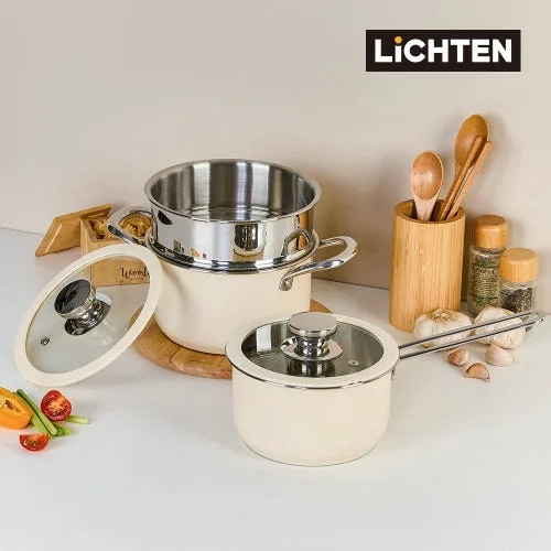 [리히텐] 베이직 스테인리스 3종세트 (편수냄비18cm 양수냄비20cm 찜기20cm)