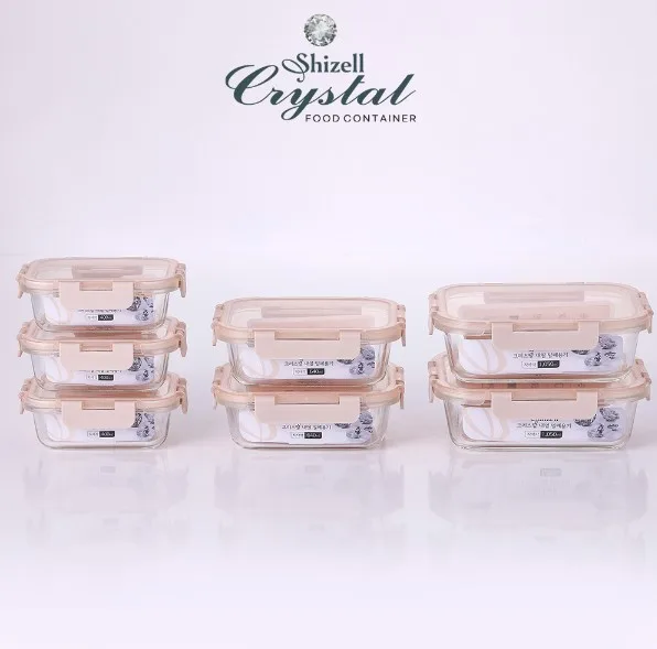 [쉬젤] 크리스탈 내열밀폐용기 혼합7종세트A직사각2종(직사각1050ml*2ea)+직사각5종(직사각640ml*2ea+400ml*3ea)