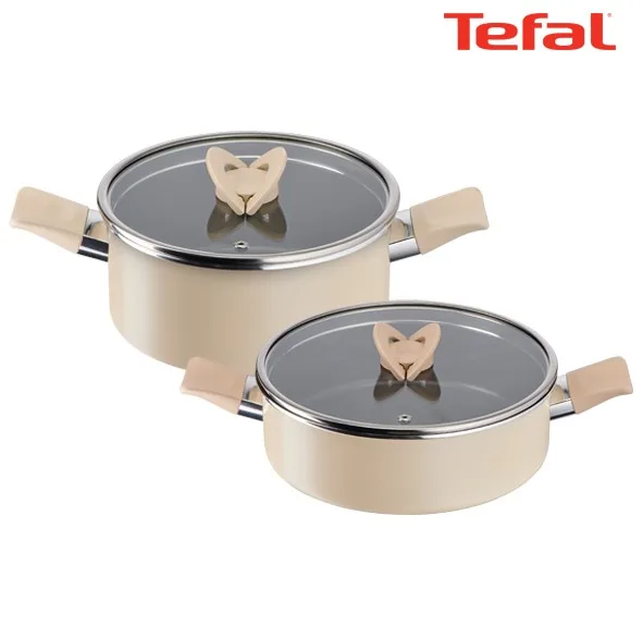 [테팔] 팬&냄비 인덕션 블라썸 베이지 2종세트 (양수냄비 24cm + 전골냄비 24cm)