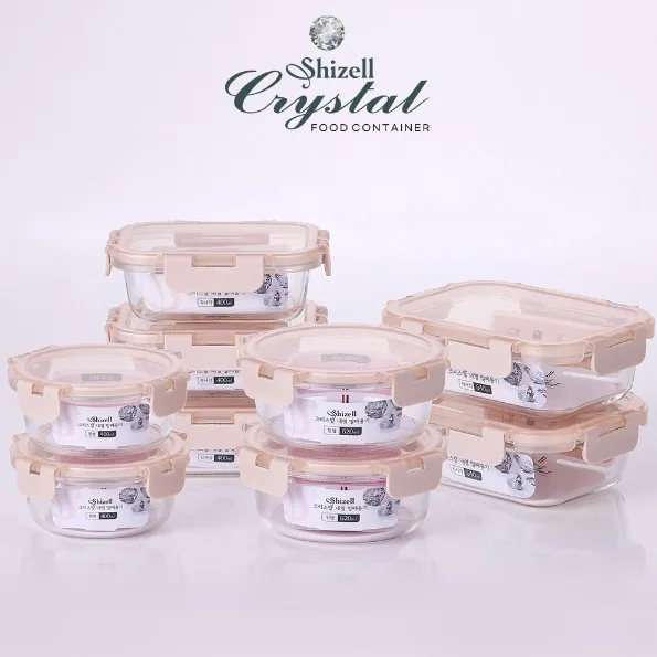 [쉬젤] 크리스탈 내열밀폐용기 혼합9종세트 직사각5종(직사각640ml*2ea+400ml*3ea)+ 원형4종(원형400ml*2ea+620ml*2ea)