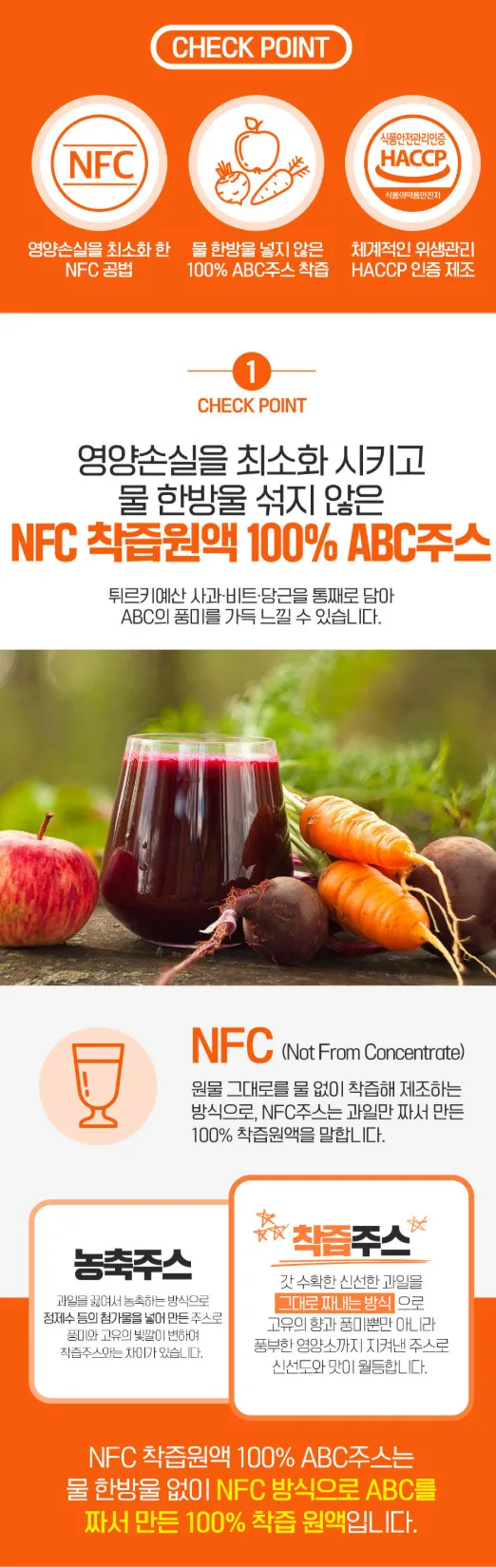 상품코드 : CND008 [참앤들] NFC 100% 착즙원액 ABC주스 70mlx30포