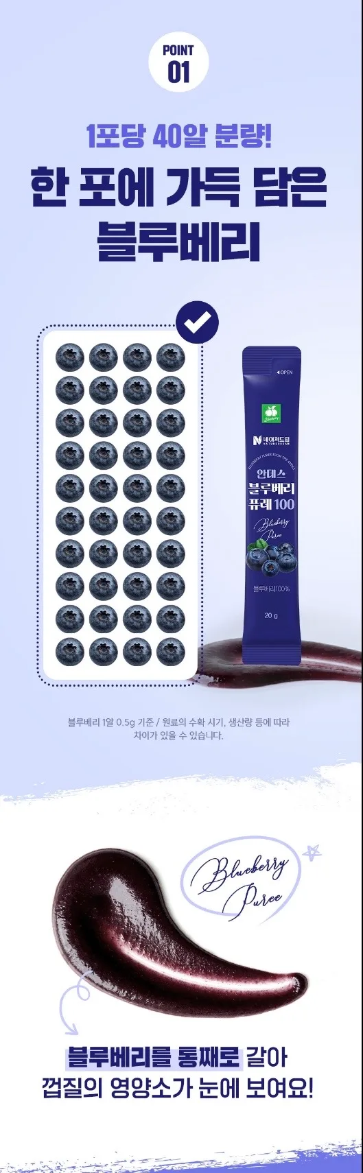 안데스 블루베리 퓨레100 20g 14포 1박스