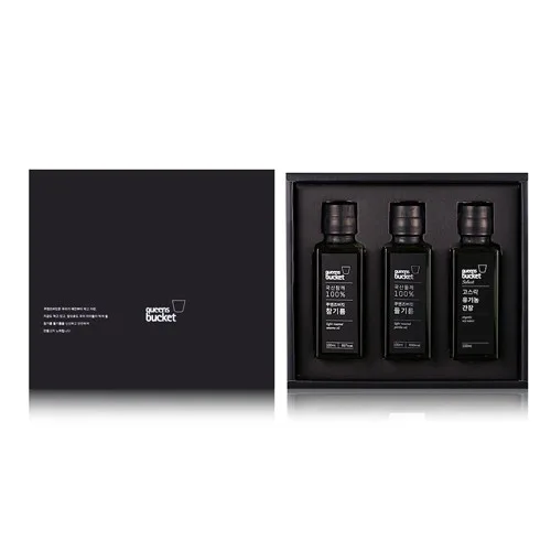 [쿠엔즈버킷] 참기름 x 들기름 x 유기농간장 각 100ml 3종세트 + 쇼핑백 (백화점 판매용)