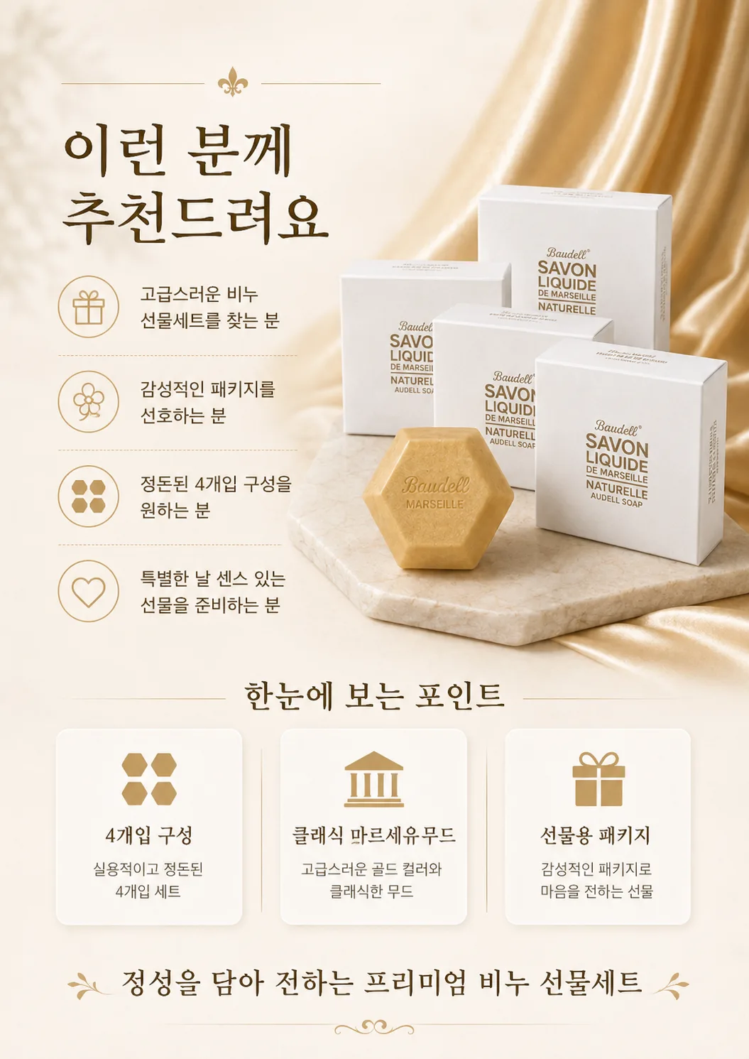상품코드 : GLB0125 보델 마르세유 골드 솝 4종 선물세트