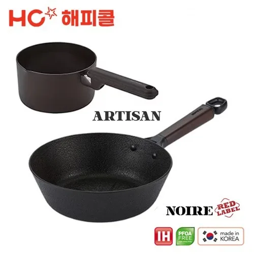 [해피콜] 누아르 레드라벨 IH 궁중팬 28cm (통우드핸들) + 아티젠 IH 밀크팟 16cm 2종세트 (HCNAR-005)