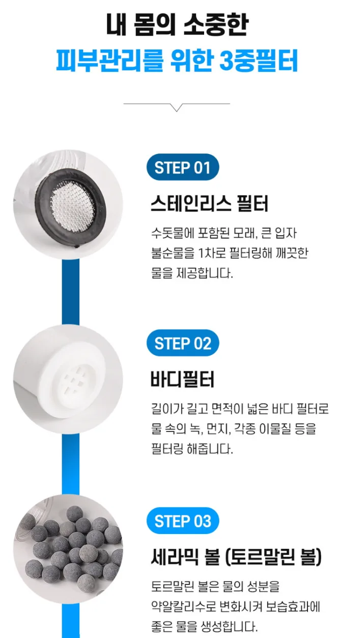 클린데일리 3단수압조절 샤워기세트(필터7개)