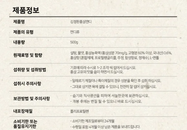 상품코드 : KJH002 김정환 홍삼 캔디 500g