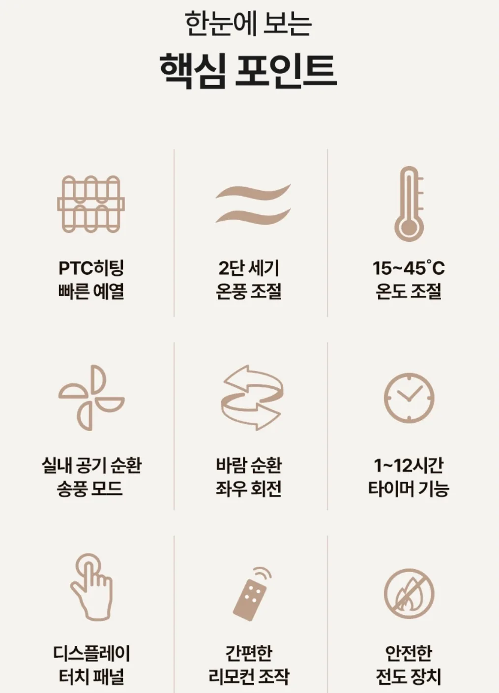 상품코드 : H3730 [보랄] 더 데일리 날개 없는 PTC 온풍 히터 (리모컨형) BR-T605HF