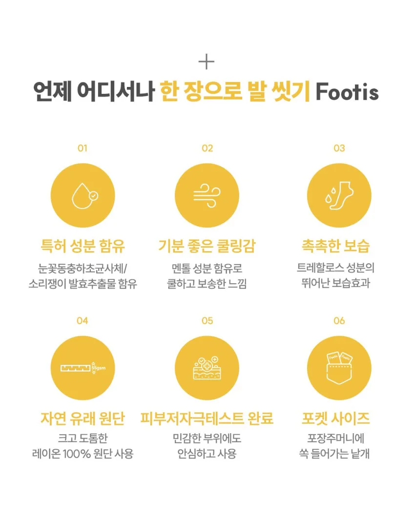 상품코드 : CO001 풋티스 발관리 풋케어 티슈 5개입