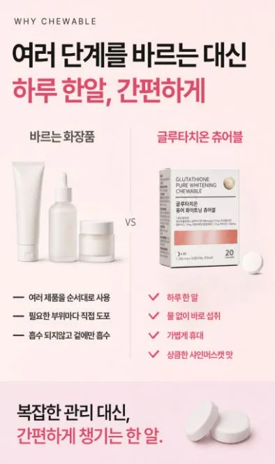 라이프턴 글루타치온 퓨어 화이트닝 츄어블 무설탕 캔디 샤인머스캣맛 20정