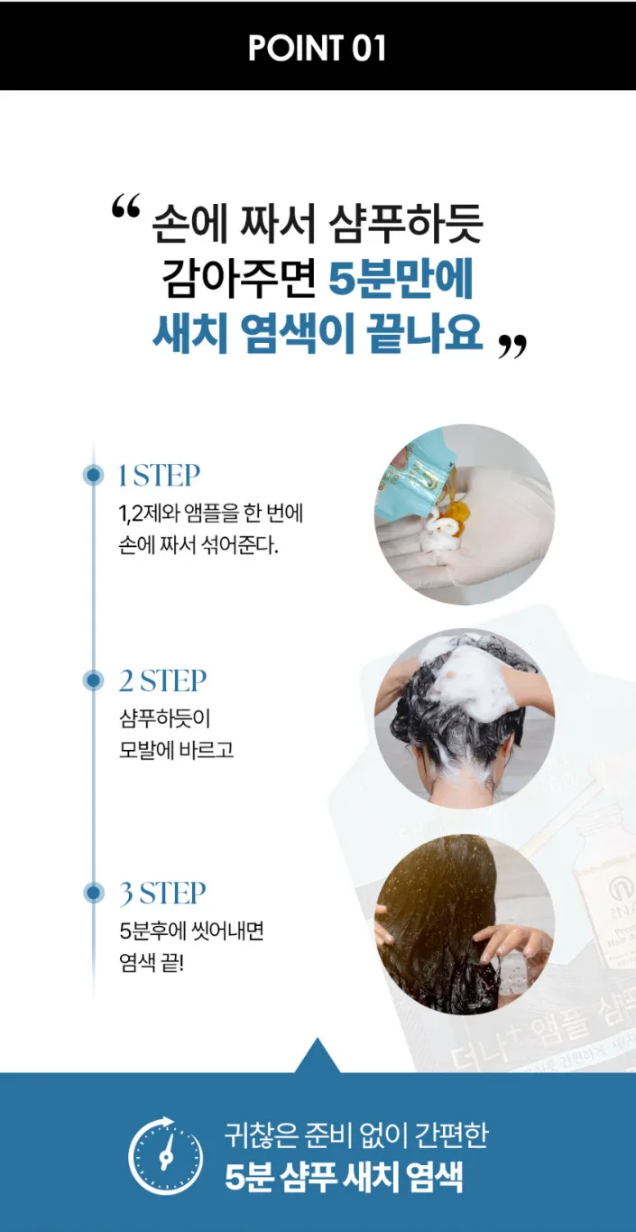 상품코드 : DNP003 [더나플러스] 새치염색약 셀프 흰머리 5분 염색 샴푸형, 27gx5개입