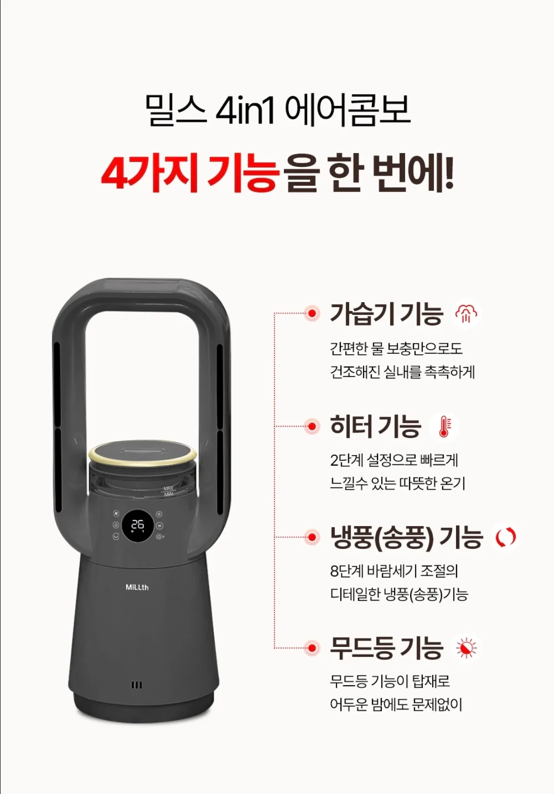 상품코드 : H3745 [MILLTH]밀스 4in1 멀티 에어콤보 히터_그레이