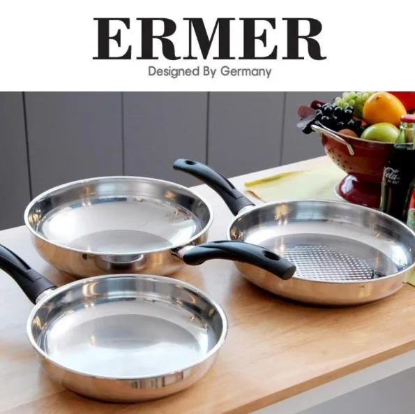 [리빙아트] 에머 스텐레스 IH 후라이팬 3종(무코팅)(24cm팬 + 28cm팬 + 28cm 궁중팬)