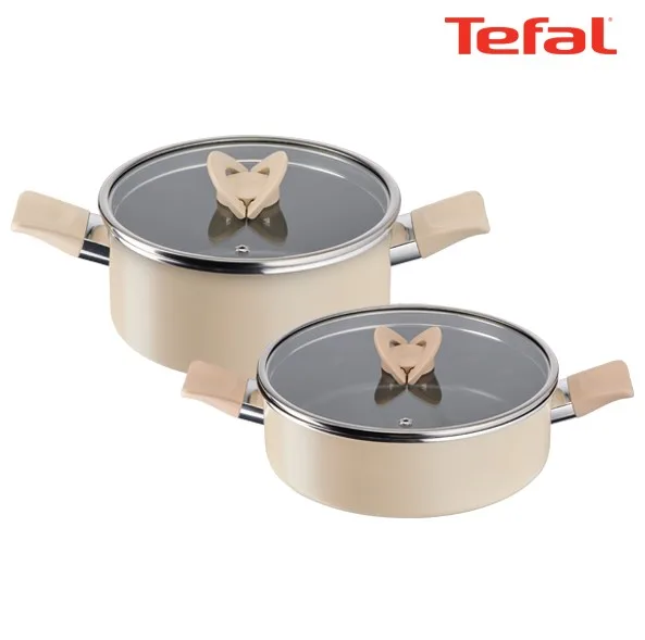 [테팔] 팬&냄비 인덕션 블라썸 베이지 2종세트 (양수냄비 20cm + 24cm)