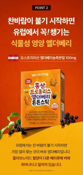 홍삼 프로폴리스 엘더베리 튼튼스틱 2g×30포