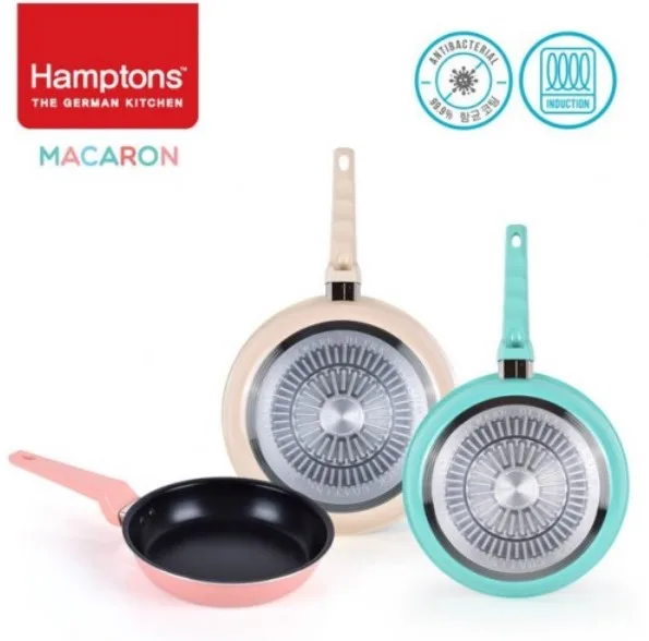 [햄튼] 99.9%항균 마카롱 IH후라이팬 3종세트(3P) 22CM(원형팬)+28CM(원형팬)+28CM(궁중팬)