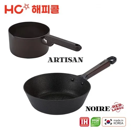 [해피콜] 누아르 레드라벨 IH 궁중팬 26cm (통우드핸들) + 아티젠 IH 밀크팟 16cm 2종세트 (HCNAR-004)