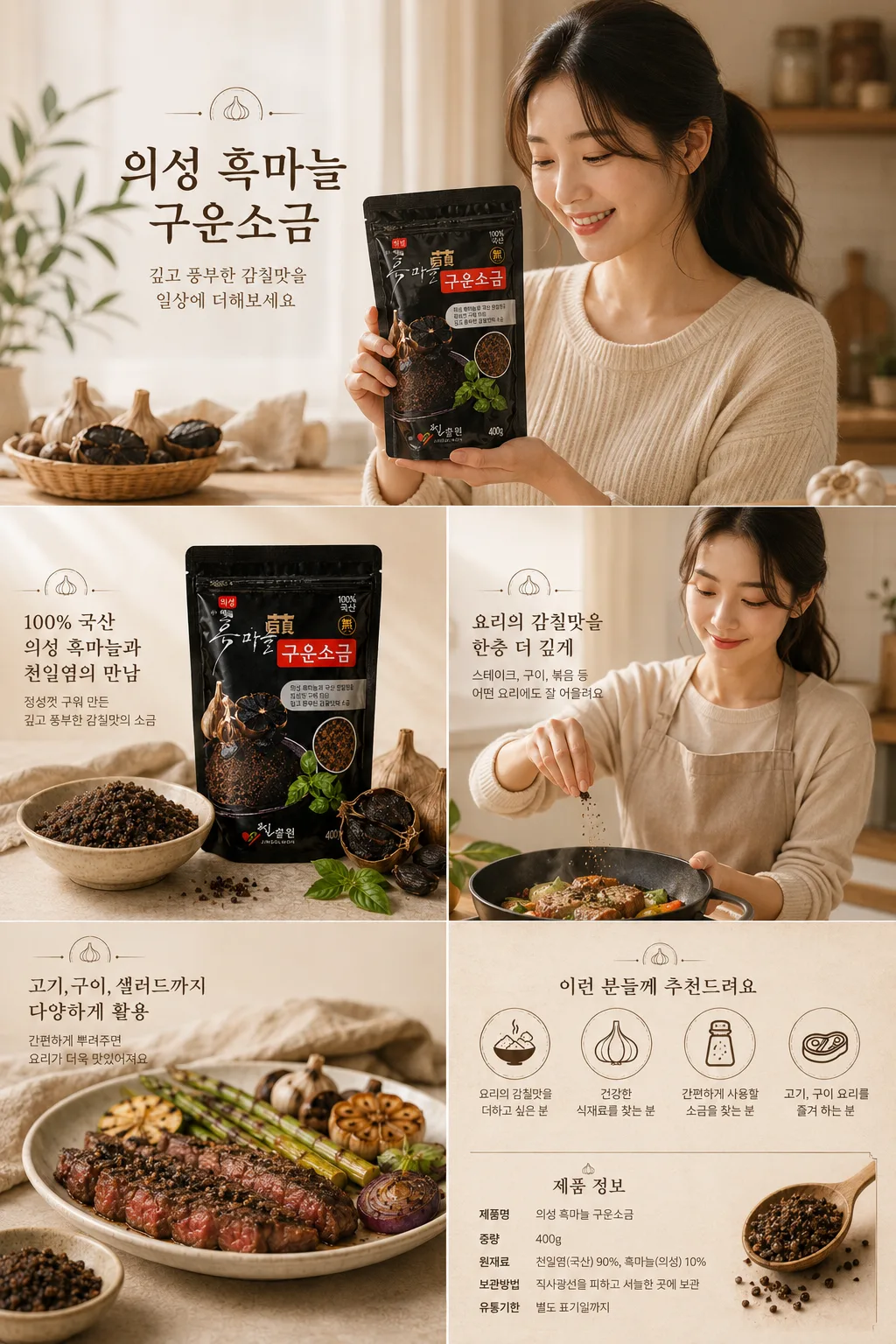 의성 흑마늘 구운소금(흑산염) 400g