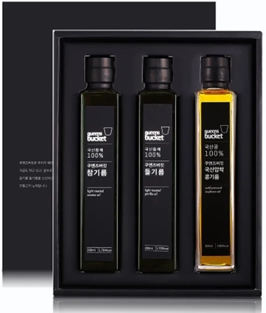 [쿠엔즈버킷] 참기름 x 들기름 x 콩기름 200ml 3종세트 + 쇼핑백 (백화점 판매용)