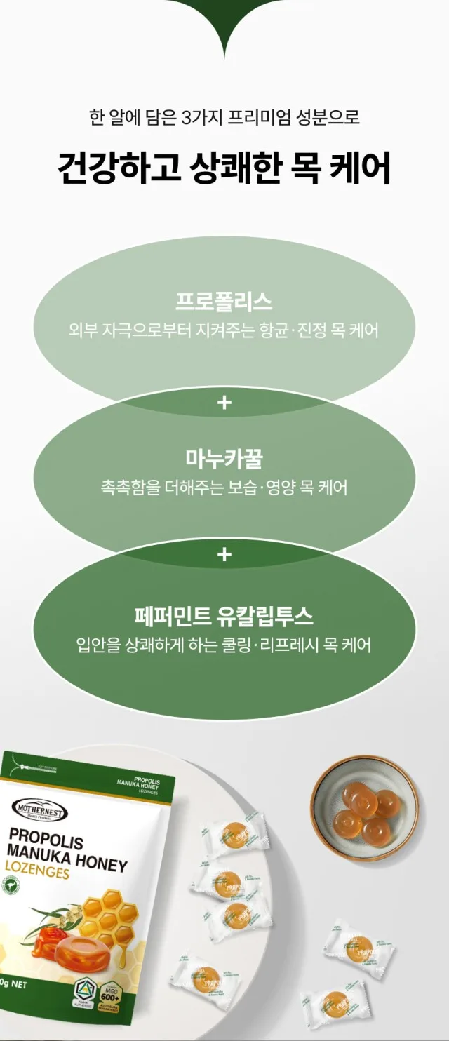 상품코드 : MN001 [마더네스트] 호주산 프로폴리스 마누카허니 로젠지스 90g