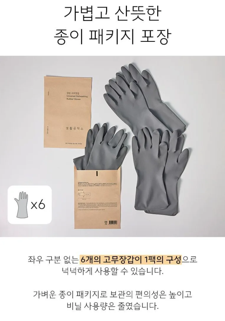 생활공작소 양손형 라텍스 고무장갑 M 그레이 3입(6개)