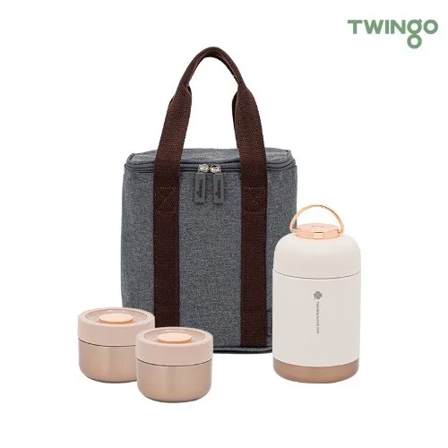 [트윙고] 뉴트윙클 죽통 보온도시락 1090ml-3종W세트 (죽통450ml(화이트)+찬통2개+ 보관가방)