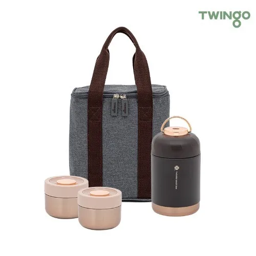 [트윙고] 뉴트윙클 죽통 보온도시락 1090ml-3종B세트 (죽통450ml(블랙)+찬통2개+ 보관가방)