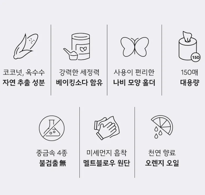 다목적 세정롤티슈 대용량 150매 오렌지향